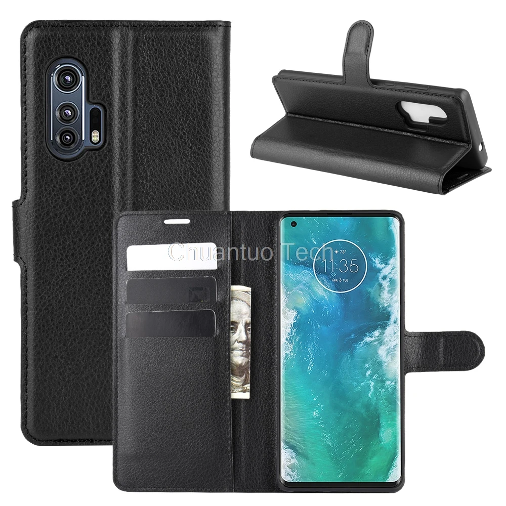 Фото Чехол книжка из искусственной кожи для Motorola Edge Plus флип кошелек чехлы телефонов с