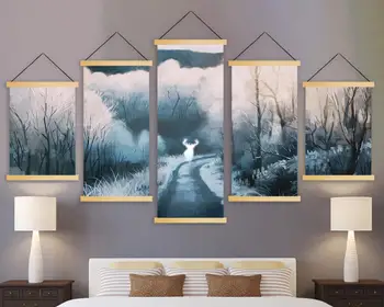 Canvas Wall Art Modern Print Painting 5 Panel Forest Deer Dense Fog Solid Wood Hanging Picture Scroll Poster Nordic Home Decor 
Canvas Wall Art Modern Print Painting 5 Panel Forest Deer Dense Fog Solid Wood Hanging Picture Scroll Poster Nordic Home Decor
