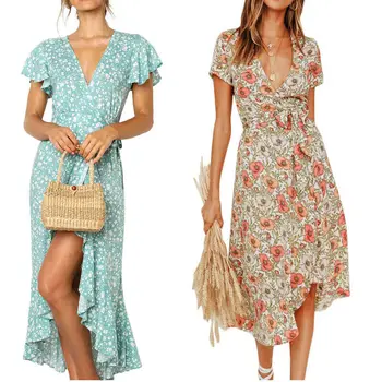 Women Floral Printed Dresses Summer Evening Party Beach Dress Short Sleeve V Neck Bandage Cross Sashes Slit Spilt Sundress
Women Floral Printed Dresses Summer Evening Party Beach Dress Short Sleeve V Neck Bandage Cross Sashes Slit Spilt Sundress