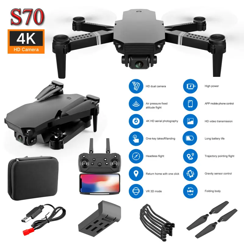 Drone S70 Dual Camera with 4K HD Foldable Fall Resistant WiFi Real Time Photo Taking Four Axis UAV Remote Control Aircraft
Drone S70 Dual Camera with 4K HD Foldable Fall Resistant WiFi Real Time Photo Taking Four Axis UAV Remote Control Aircraft