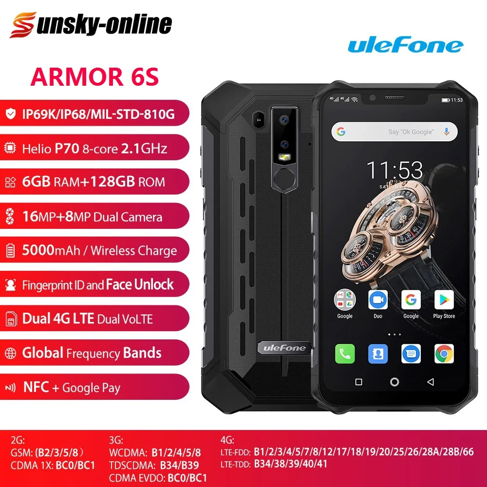 Фото Ulefone Armor 6S IP68 водонепроницаемый прочный смартфон 6GB + 128GB 6 2 &quot16MP 8MP 5000mhA с функцией