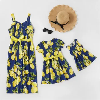 

2020 Summer Mother daughter Casual dress Lemon Print Matching Dress Family look Mom and Baby Girl Dresses Mommy and me clothes