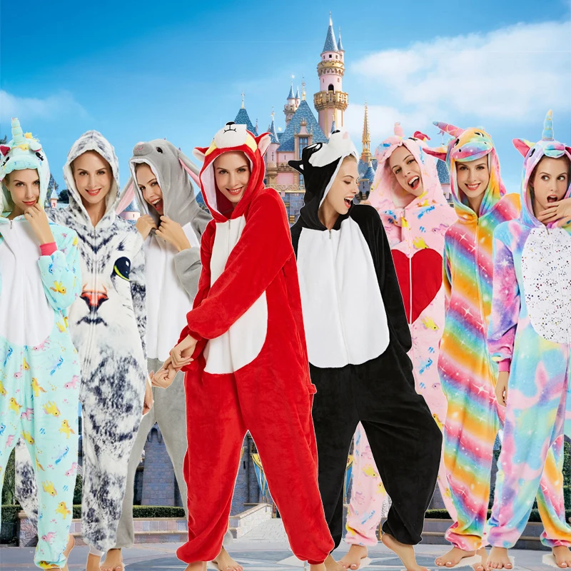 Взрослые кигуруми Onesie женские костюмы косплей мультфильм животных пижамы зимние