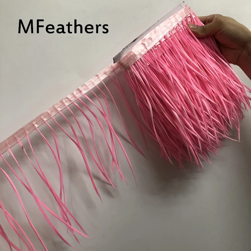 

Pink Goose Feather Trims 5 Meters Dyed Geese Feather Ribbons/15-20cm 6-8Inches Fringes Goose Feathers Cloth Belts DIY decorative