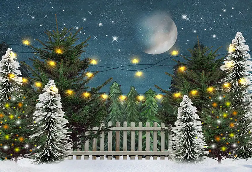 background winter snowflake christmas tree moon flashing lights