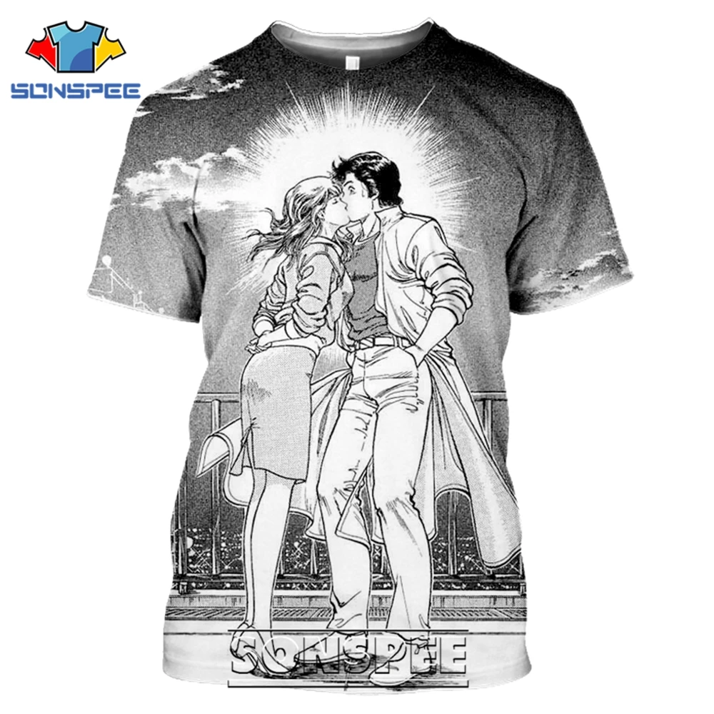 SONSPEE T-shirts CITY HUNTER 3D Print Men Women Vintage Casual Hip Hop Japanese Streetwear Retro Anime Harajuku Tees Tops Shirt (2)