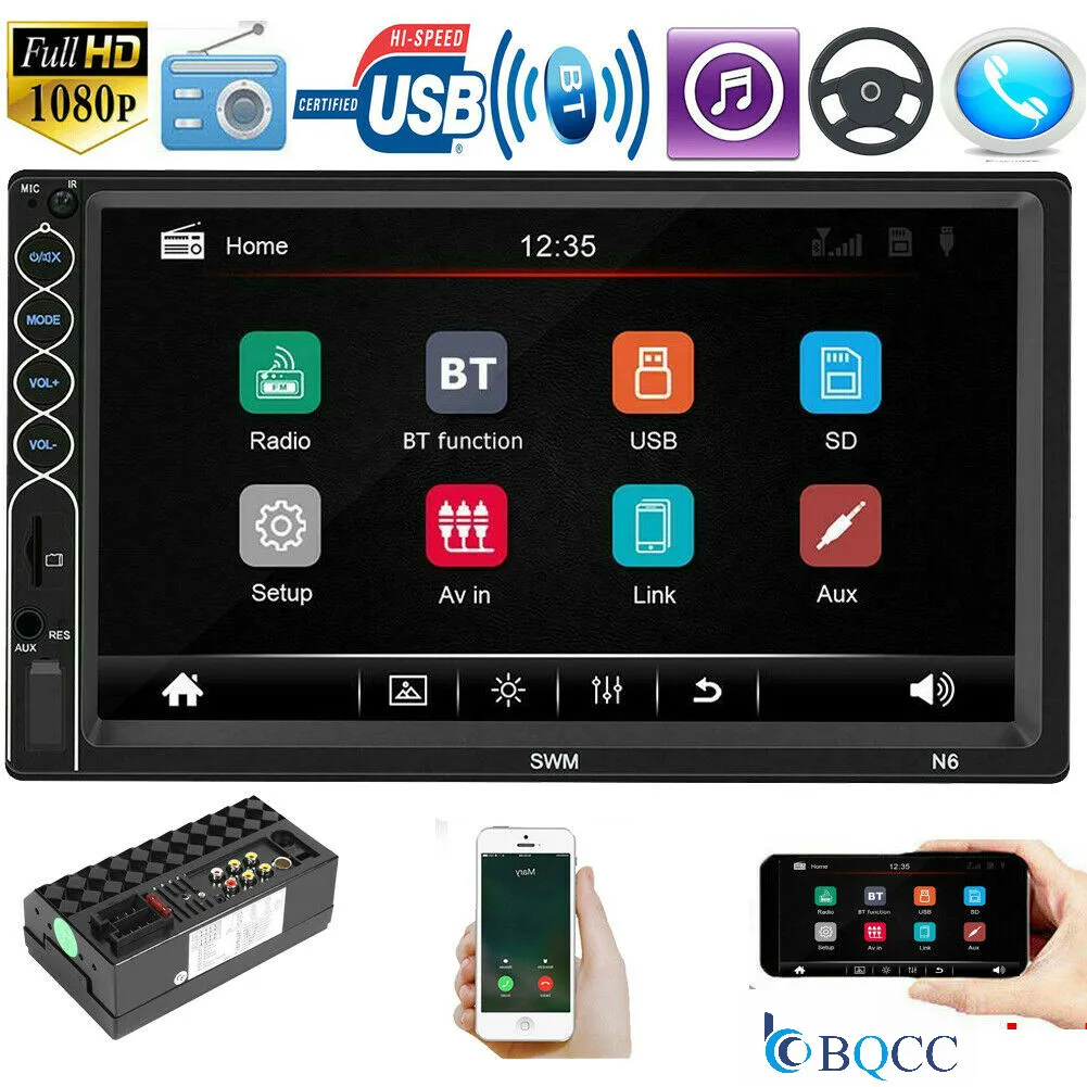 Автомагнитола 2DIN стерео MP5 плеер 7in BT USB AUX FM Радио Android IPhone XR Mirror Link авто сенсорный