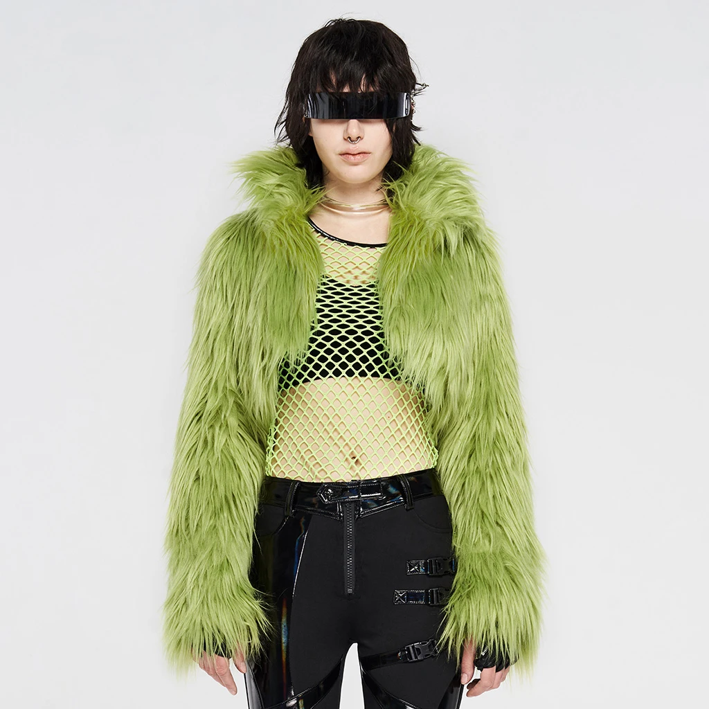 Женское пальто в стиле панк PUNKRAVE простое из искусственного меха великолепный