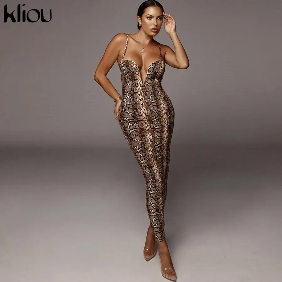 Kliou Sexy Serpentine print Women sleeveless Backless Elegant Slim Pencil Dress 2020 Adjustable shoulder strap banquet Dress 
Kliou Sexy Serpentine print Women sleeveless Backless Elegant Slim Pencil Dress 2020 Adjustable shoulder strap banquet Dress