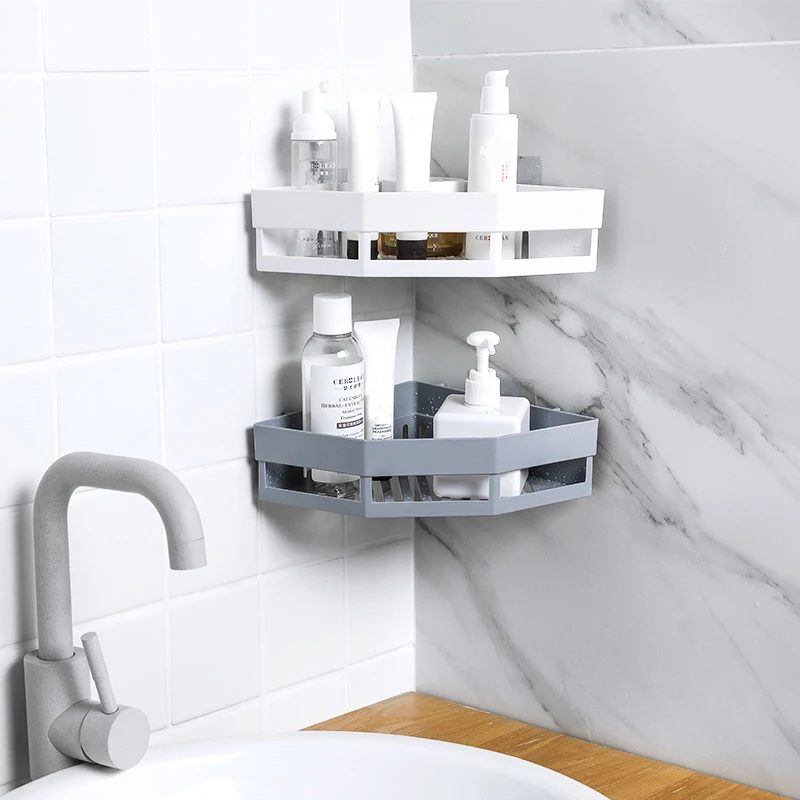 

Bathroom Kitchen Shelf Storage Rack Shower Holder Shampoo Baskets Bathroom Accessories Corner Shelf Tripod With Suction Cup