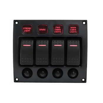 

IZTOSS 12V-24V DC 4 Gang Red LED Toggle Rocker Switch Panel With Waterproof Circuit Breaker for RV Car Marine Boat