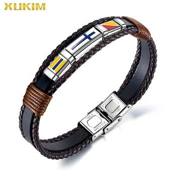 Xukim Jewelry Multilayer leather men fasion handmade National flag Rope Wrap Bracelet&Bangle punk jewelry dropshipping KBO240 
Xukim Jewelry Multilayer leather men fasion handmade National flag Rope Wrap Bracelet&Bangle punk jewelry dropshipping KBO240