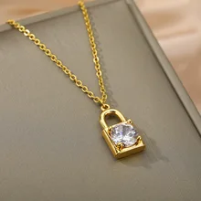 Lock Cubic Zirconia Necklace For Women Men Stainless Steel Clavicle Chain Crystal Padlock Pendant Necklaces Vintage CZ Jewelry
Lock Cubic Zirconia Necklace For Women Men Stainless Steel Clavicle Chain Crystal Padlock Pendant Necklaces Vintage CZ Jewelry