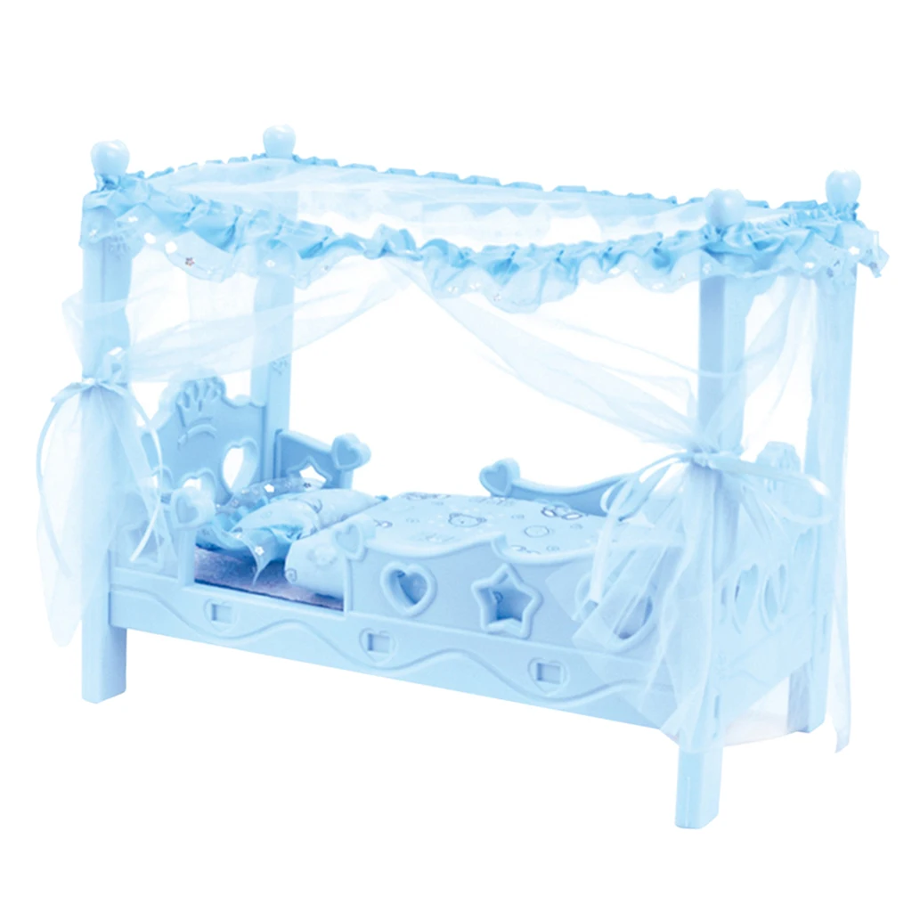 Doll Canopy Bed with Bedding Playset for Mellchan Baby Doll Accessory Blue Doll Canopy Bed with Bedding Playset for Mellchan Baby Doll Accessory Blue