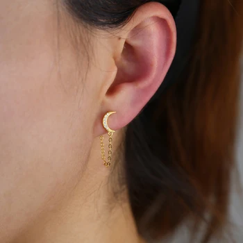 Gold color charm jewelry for Women Classic 925 sterling silver long chain Tassel mini moon Micro Paved clear CZ stud earrings
Gold color charm jewelry for Women Classic 925 sterling silver long chain Tassel mini moon Micro Paved clear CZ stud earrings