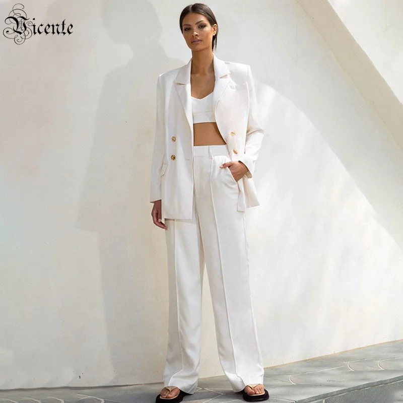 VC Two-piece Suit Double Row Golden Button Design Long Sleeves Handsome Party Lapel White Ladies Suit
VC Two-piece Suit Double Row Golden Button Design Long Sleeves Handsome Party Lapel White Ladies Suit
