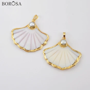 BOROSA 5Pcs New Arrival Fan Gild Natural White Shell & 8mm Freshwater Pearl Bead Pendant for Earring/Necklace Jewelry G1897 
BOROSA 5Pcs New Arrival Fan Gild Natural White Shell & 8mm Freshwater Pearl Bead Pendant for Earring/Necklace Jewelry G1897