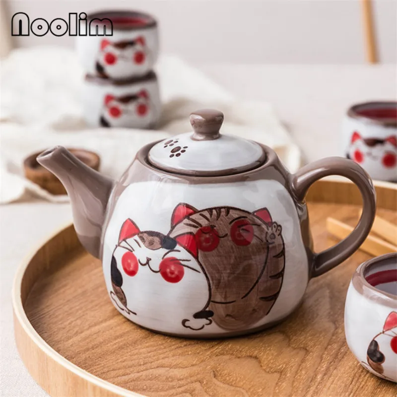 Японский стиль креативная ручная роспись милый кот чайный горшок керамическая