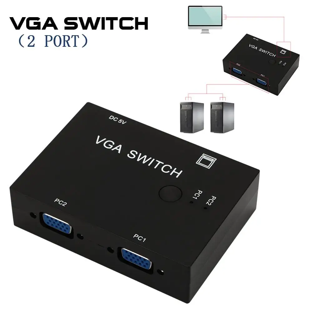 

VGA Switch Box 2 Port SVGA Audio Video Switcher 2 Hosts in 1 Monitor 2 Input+1 Output