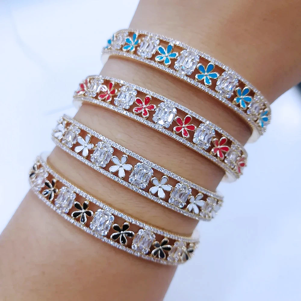 

Missvikki Luxury Stackable Cuff Bangle For Women Wedding Bagutte Cut Cubic Zircon Crystal CZ Dubai Bracelet Party Jewelry
