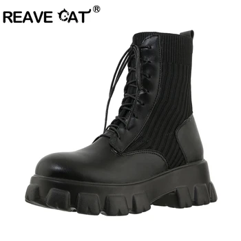 REAVE CAT Shoes women Ankle boots Big toe Lace up Patchwork British style knight boots women Thick heel mid calf boots A3219
REAVE CAT Shoes women Ankle boots Big toe Lace up Patchwork British style knight boots women Thick heel mid calf boots A3219