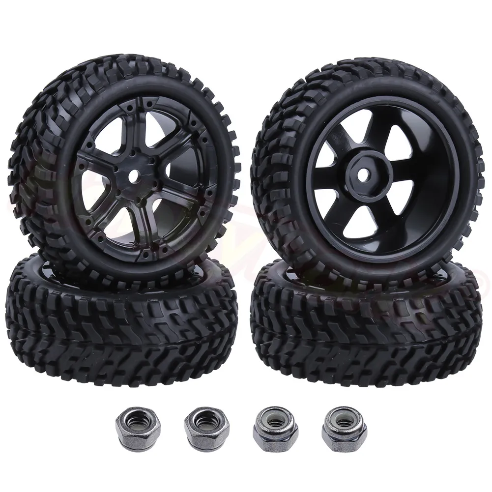 4PCS 76mm Tires & 7 Spokes Wheels Rims Set Foam Inserts 12mm Hex Hub With M4 Lock Nuts For RC 1:10th Scale Rally Racing Car | Игрушки и