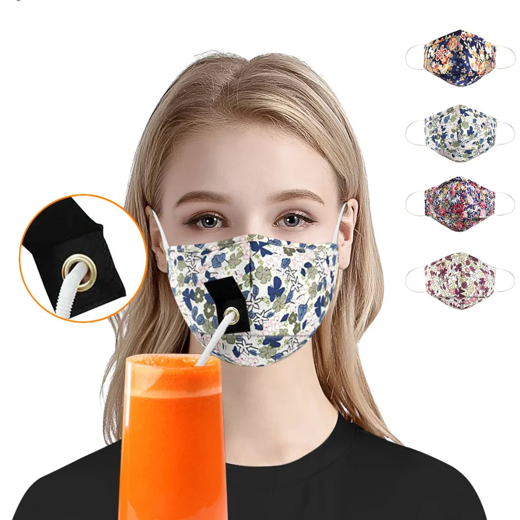 Unisex Adult Printed Protection Cotton Face Mask Easy Drinking with Hole for Straw Dustproof Windproof Reutilization PM2.5 | Аксессуары