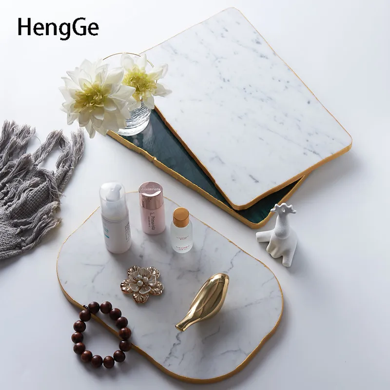 Декоративные подносы из натурального мрамора в скандинавском стиле, прямоугольный органайзер для косметики с золотыми краями, лоток для хранения ювелирных изделий 
Декоративные подносы из натурального мрамора в скандинавском стиле, прямоугольный органайзер для косметики с золотыми краями, лоток для хранения ювелирных изделий