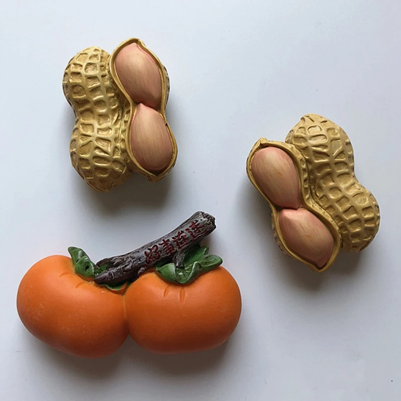 

New Hand-made Painted Persimmon Peanut 3D Fridge Magnets Tourism Souvenirs Refrigerator Magnetic Stickers Gift