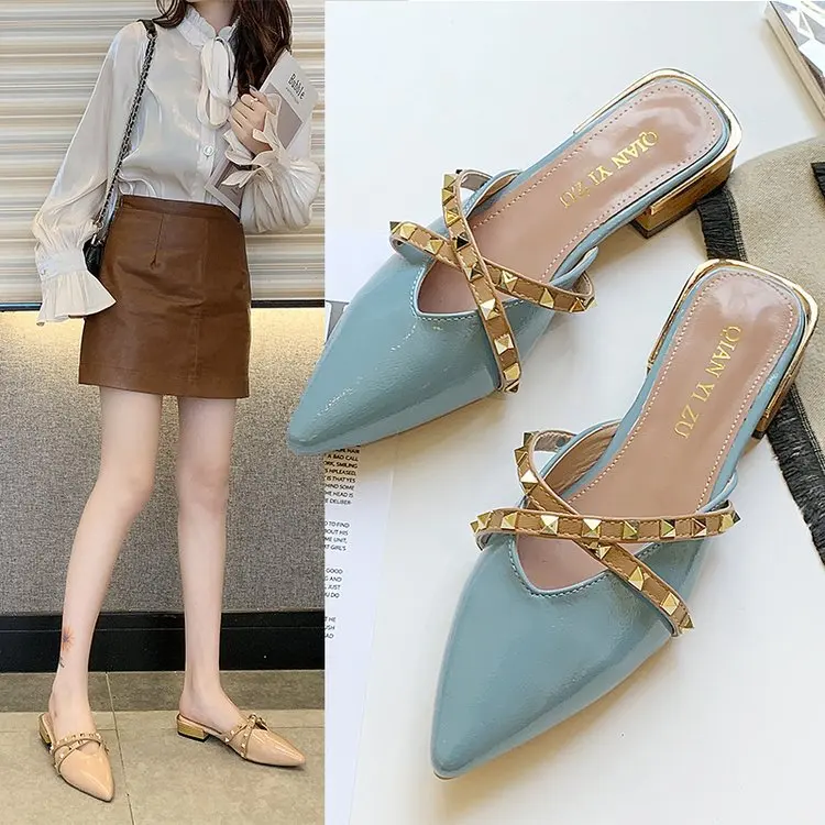 Rivet Semi-Closed-toe Slippers WOMEN'S Shoes 2020 Spring New Style Korean-style Pointed-Toe-Chunky-Heel Shoes Outer Wear Loafers
Rivet Semi-Closed-toe Slippers WOMEN'S Shoes 2020 Spring New Style Korean-style Pointed-Toe-Chunky-Heel Shoes Outer Wear Loafers