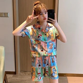 Smmoloa Summer Short Sleeve Silk Pajamas Set Two Pieces Women Sleepwear Sexy Nightwear for Women
Smmoloa Summer Short Sleeve Silk Pajamas Set Two Pieces Women Sleepwear Sexy Nightwear for Women