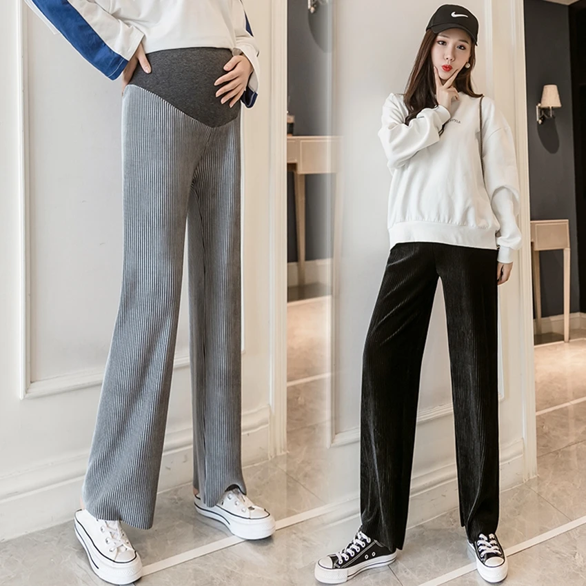

Pregnant women's gold velvet wide-leg pants wrinkle spring and autumn casual loose wide-leg pants belly lift pants