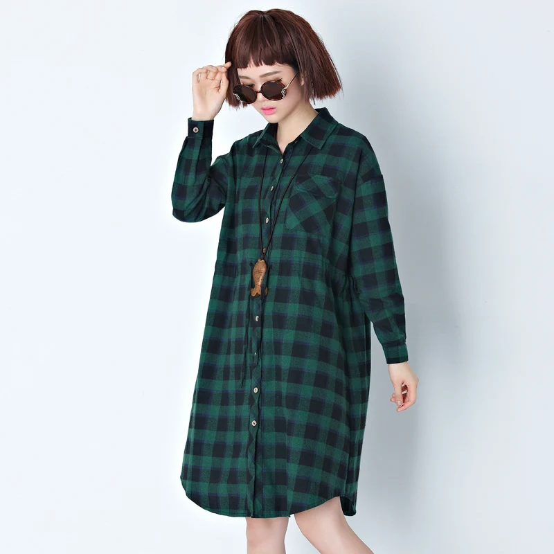 Lady Oversize Tops and Blouses Spring Autumn Cotton Clothes Women Long Sleeve Green Plaid Long Loose Shirt Plus Size
Lady Oversize Tops and Blouses Spring Autumn Cotton Clothes Women Long Sleeve Green Plaid Long Loose Shirt Plus Size