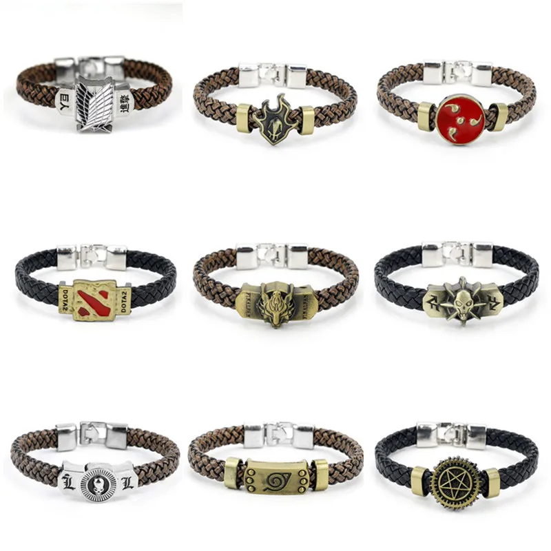 Anime Attack On Titan Naruto Bleach Black Butler Braid Leather Bracelets DOTA 2 Final Fantasy Alloy Bangles Wristband Cosplay
Anime Attack On Titan Naruto Bleach Black Butler Braid Leather Bracelets DOTA 2 Final Fantasy Alloy Bangles Wristband Cosplay