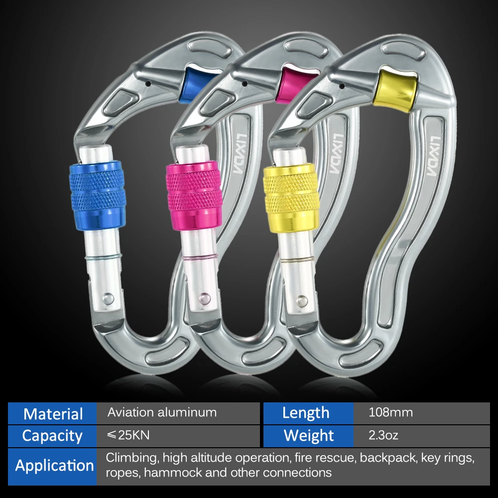 25KN Snag Free Carabiner D Shape Carabiner Quick Clip Equipment Screw Lock Camping Rock Hammock Key Ring Carabiner
25KN Snag Free Carabiner D Shape Carabiner Quick Clip Equipment Screw Lock Camping Rock Hammock Key Ring Carabiner
