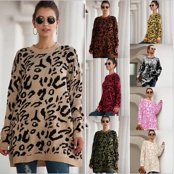 2020 Woman Leopard Knitted Sweater Winter Print Long Sleeve Female Pullovers Casual Sweater Loose Female Sweaters
2020 Woman Leopard Knitted Sweater Winter Print Long Sleeve Female Pullovers Casual Sweater Loose Female Sweaters