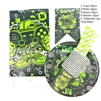 64pcs/lot Green Games Theme Party Disposable Tableware Boy Game Birthday Baby Shower Set Children Party Decoration Supplies
64pcs/lot Green Games Theme Party Disposable Tableware Boy Game Birthday Baby Shower Set Children Party Decoration Supplies