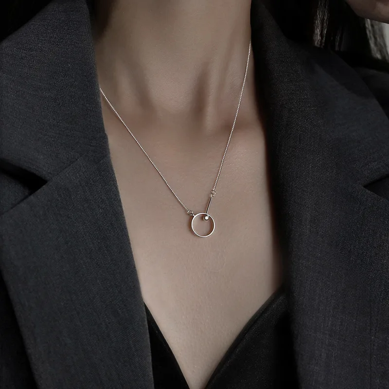 

Japanese And Korean 925 Sterling Silver Simple Circle Clavicle Chain Trendy Round Pendant Necklace Woman Party Birthday Jewelry