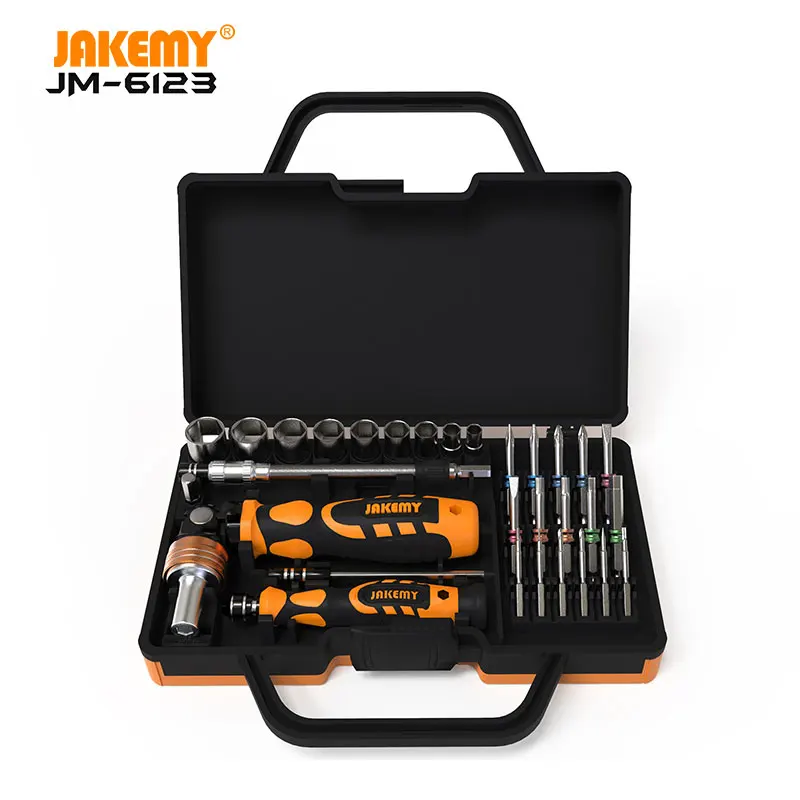 JAKEMY JM-6123 производитель 31 шт. цветной кольцевой аппарат набор ручных электрических отверток ремонтный инструмент набор ручных инструментов «сделай сам»
JAKEMY JM-6123 производитель 31 шт. цветной кольцевой аппарат набор ручных электрических отверток ремонтный инструмент набор ручных инструментов «сделай сам»