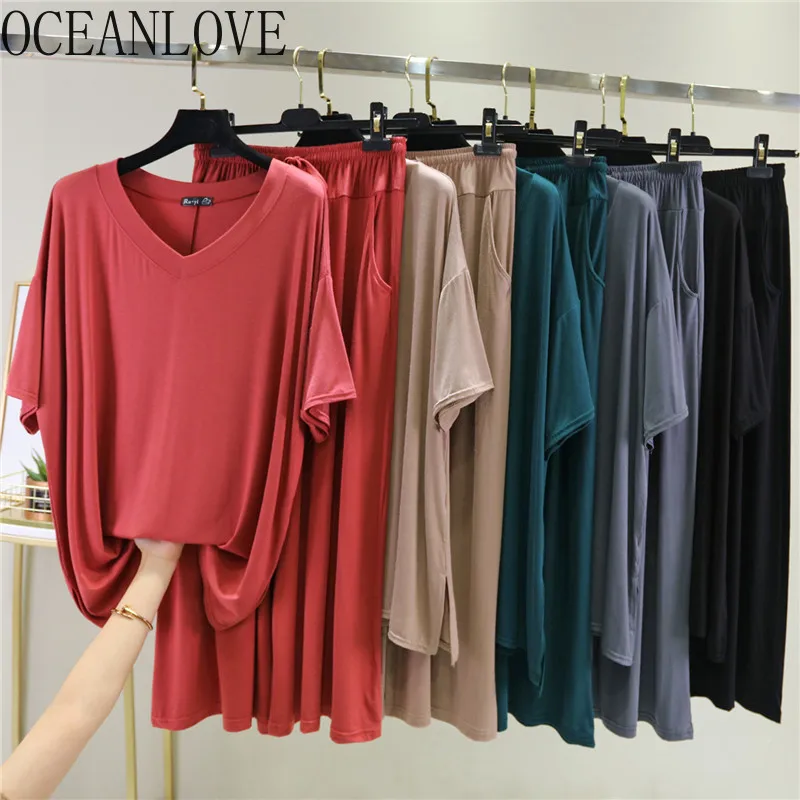 OCEANLOVE 2020 Leisure Wear Solid Spring Summer Two Piece Set Casual Loose V Neck Soft 2 Piece Set Women Korean Clothes 15918
OCEANLOVE 2020 Leisure Wear Solid Spring Summer Two Piece Set Casual Loose V Neck Soft 2 Piece Set Women Korean Clothes 15918