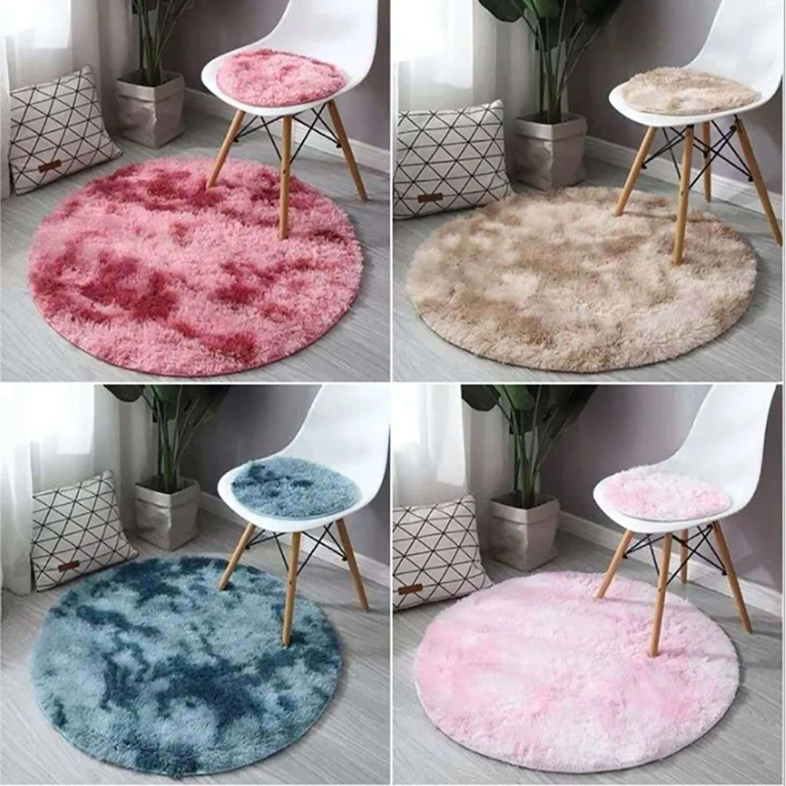 

Plush Round Carpet Modern Living Room 2022 Decor Tie-dye Gradient Color Fluffy Mat Children Bedside Floor Rug Bay Window Cushion