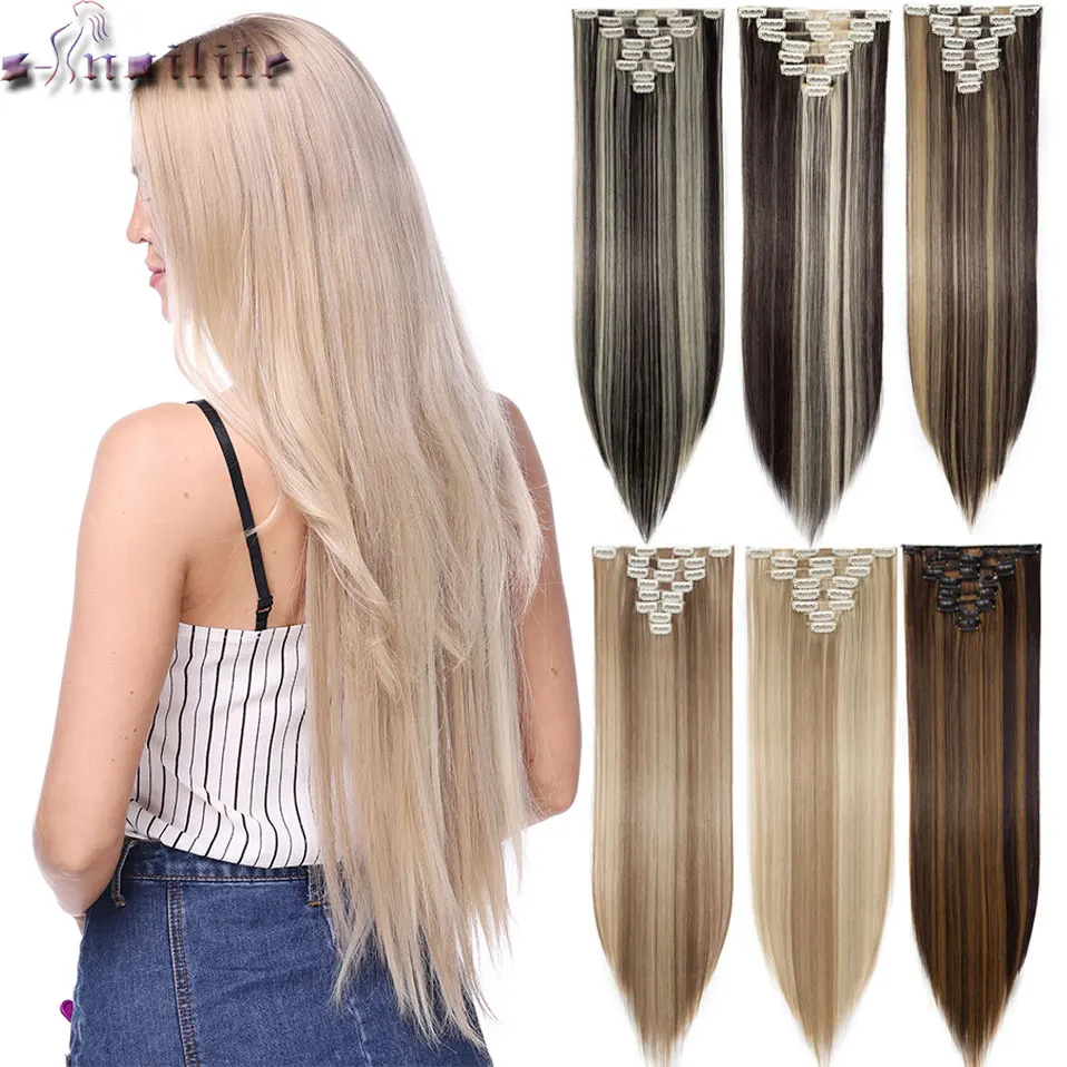 S-noilite 8Pcs Long 26 inches Straight Full Head Clip in on Hair Extensions real Synthetic Black Brown Blonde Red Pink Purple
S-noilite 8Pcs Long 26 inches Straight Full Head Clip in on Hair Extensions real Synthetic Black Brown Blonde Red Pink Purple