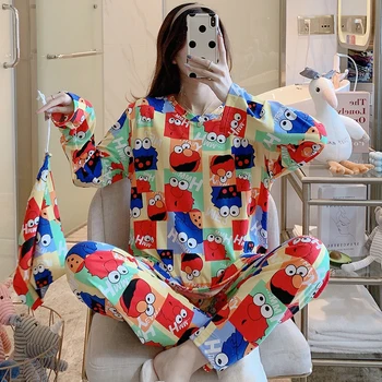 Winter Autumn Women Cotton Pajamas Sets Cute short Sleeves Pants Sleepwear Pijamas Casual Homewear 
Winter Autumn Women Cotton Pajamas Sets Cute short Sleeves Pants Sleepwear Pijamas Casual Homewear