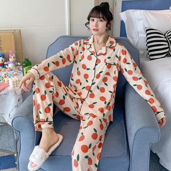 Orange Print 2PCS Young Lady Pajamas Suit Spring Autumn New Turn-down Collar Shirt&Pant Home Wear Lounge Cotton Nightwear
Orange Print 2PCS Young Lady Pajamas Suit Spring Autumn New Turn-down Collar Shirt&Pant Home Wear Lounge Cotton Nightwear