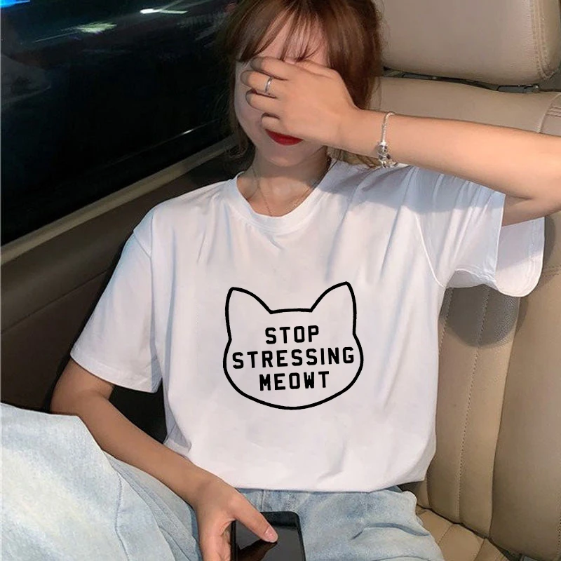 Women's Summer Casual Tshirt Short Sleeve Round Neck Tee Shirt Girls Simple T Shirt Cat Head Shape Letter Tshirt
Women's Summer Casual Tshirt Short Sleeve Round Neck Tee Shirt Girls Simple T Shirt Cat Head Shape Letter Tshirt