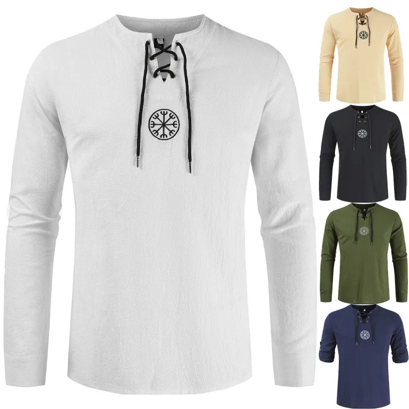 Medieval Viking Pirate Tops Shirt Costume Renaissance Mens Nordic Retro T-shirt Tee Lace-Up Mens Adult Embroidery Tunic Shirt
Medieval Viking Pirate Tops Shirt Costume Renaissance Mens Nordic Retro T-shirt Tee Lace-Up Mens Adult Embroidery Tunic Shirt