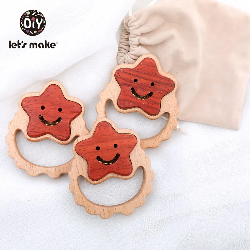 

Let's Make Wooden Baby Toys 0-12 Months Musical Toys For Children 1PC Star Smile Holding Beech Educational Rattles For Newborns