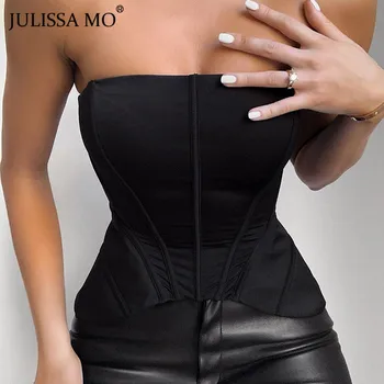 JULISSA MO Black Off Shoulder Sexy Corset Cropped Top Summer Sleeveless Zipper Tank Tops Fashion Back Zipper Streetwear Vest Tee 
JULISSA MO Black Off Shoulder Sexy Corset Cropped Top Summer Sleeveless Zipper Tank Tops Fashion Back Zipper Streetwear Vest Tee