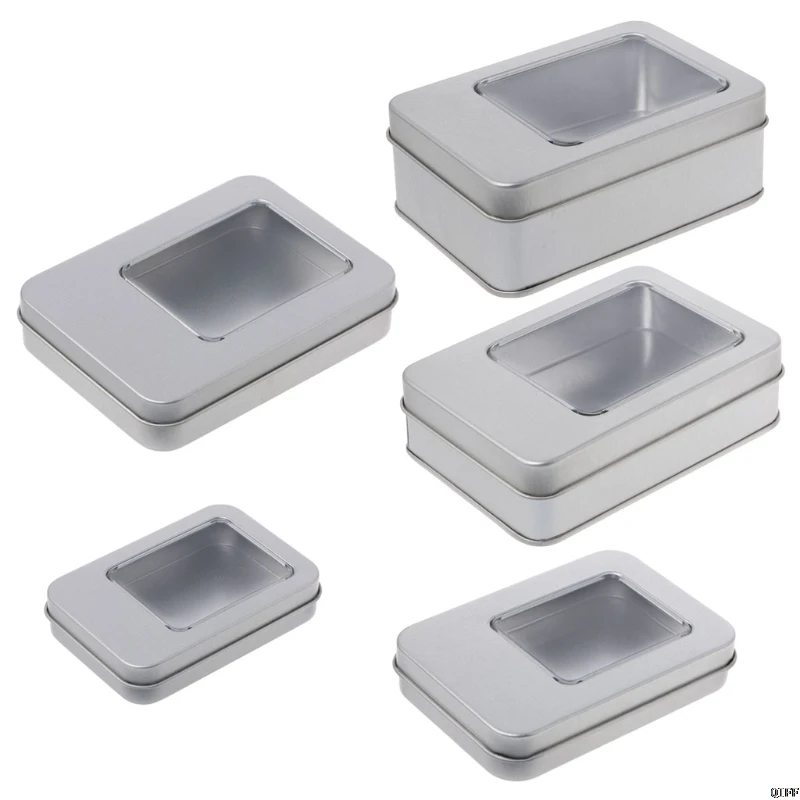 Rectangular Tin Silver Storage Box Case Organizer with Half Clear Window Lid
Rectangular Tin Silver Storage Box Case Organizer with Half Clear Window Lid