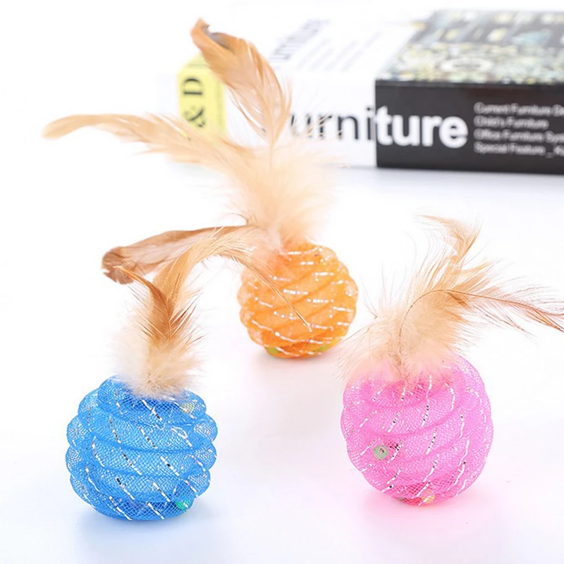 Cute Pet Cat Toy Cat Line Ball Feather Line Tube Ball Pet Toy Funny Ball Pet Cat Toy Cat Line Ball With Feather Line Tube Ball